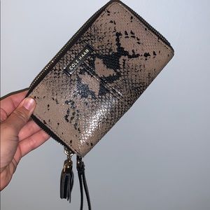 Cole Haan tassel snakeskin wristlet